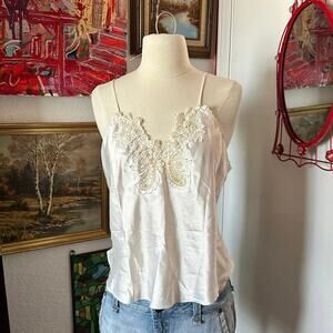 pollinaise white beaded silky tank top